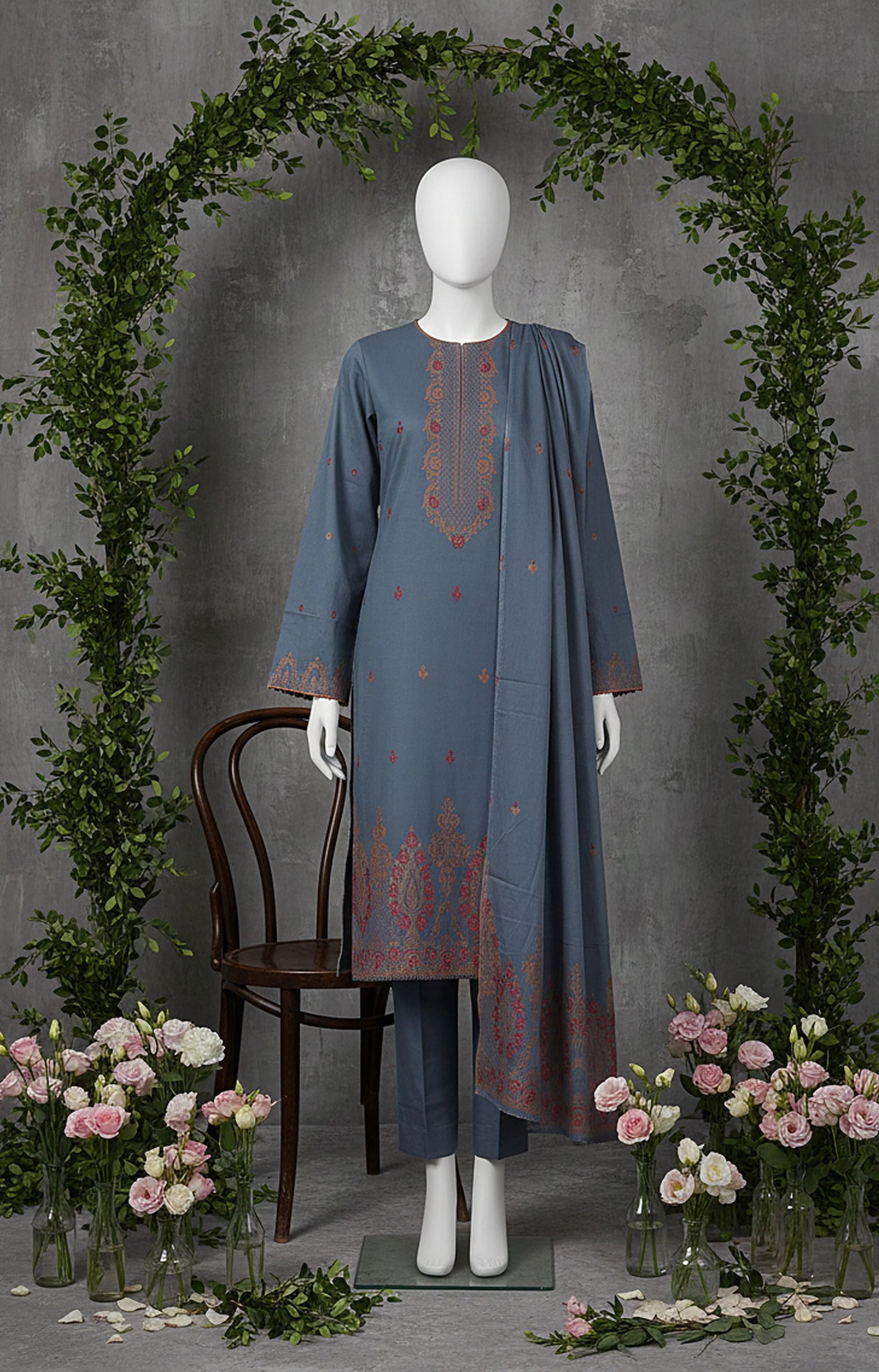 3Pc Rangoli Jacquard Lawn - RJL 09